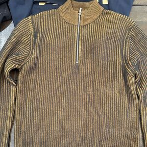 Topman Gold and Black Zip-Up Sweater